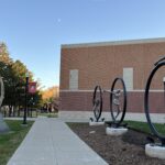 Sculpture "The Tribesman, The Hero, and The Light" located at Stevens Building, NIU, DeKalb, IL.